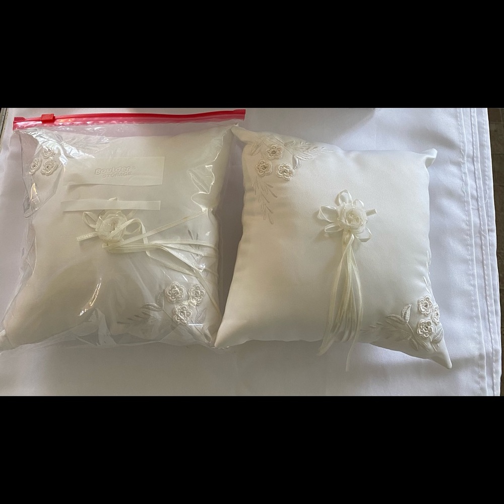 New white satin wedding ring bearer pillow